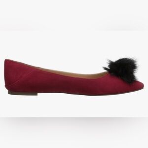 Franco Sarto Women's Sukie Pointed Toe Pom Pom Ballet Flat Size 8.5 Red Black